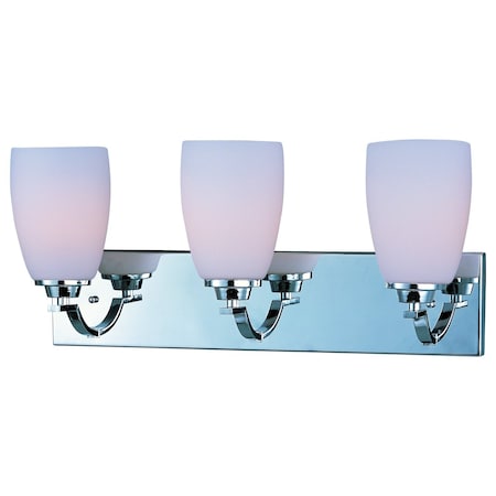 Maxim Three Light Polished Chrome Satin White Glass Vanity 20028SWPC